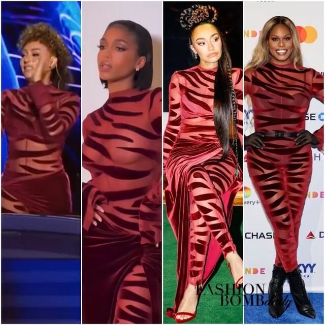 Lori Harvey is the Newest Title of Many to Rock LaQuan Smith’s Burgundy Velvet Tiger Stripes As Worn by Mel B, Laverne Cox and Leigh-Anne Pinnock