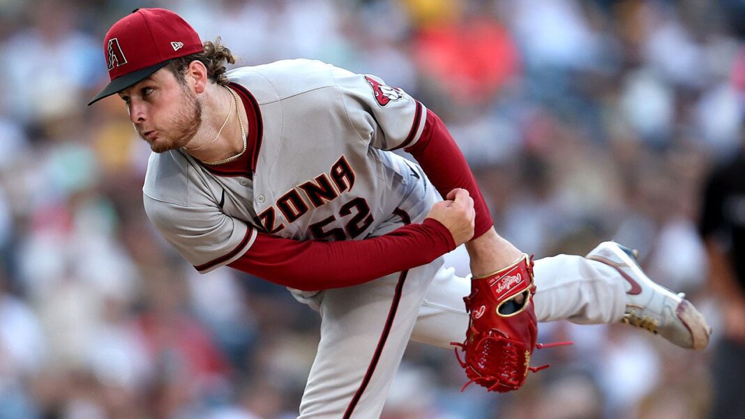 Ryne Nelson #52 of the Arizona Diamondbacks pitches during the sixth inning of a game against the San Diego Padres at PETCO Park on September 05, 2022, in San Diego, California.
