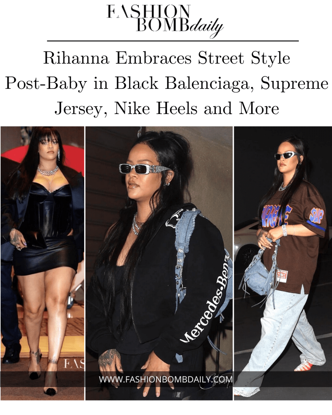 Rihanna Embraces Street Style Post-Baby in Black Balenciaga, Supreme Jersey, Nike and More
