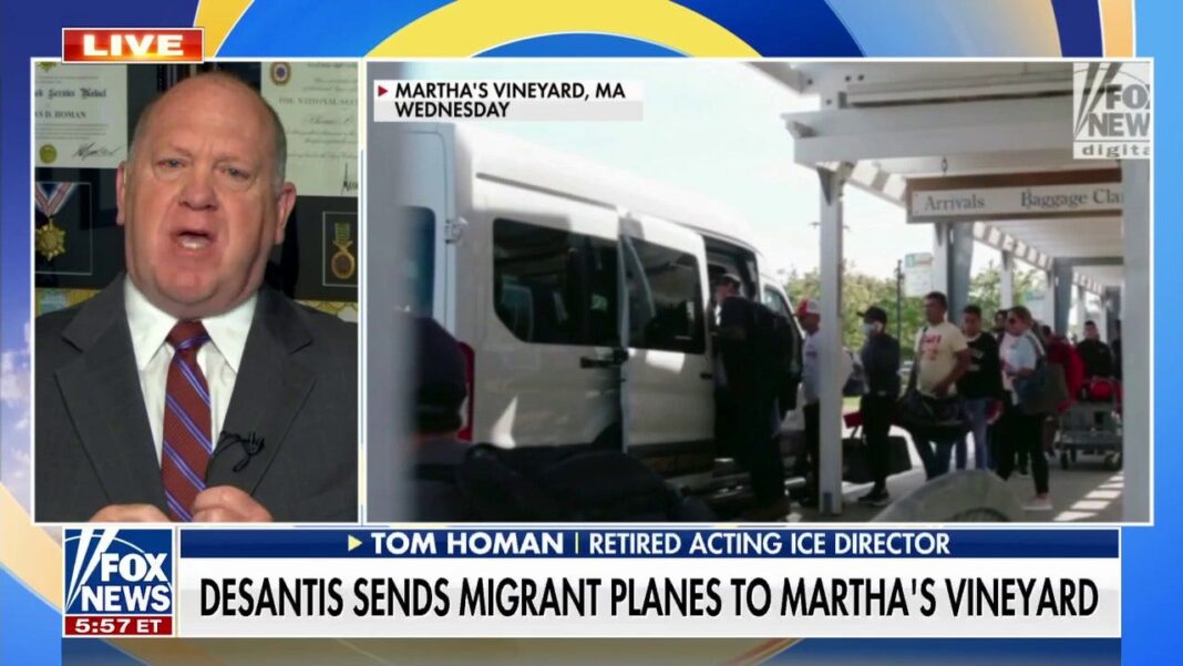 Tom Homan torches critics of Ron DeSantis' move to send migrants to liberal enclave Martha's Vineyard