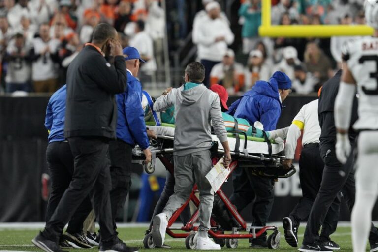 Tua Tagovailoa: Miami Dolphins quarterback taken off the field on stretcher during game against Bengals