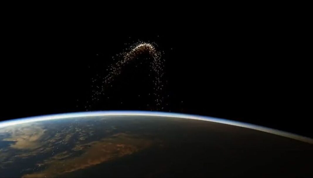 Space debris generated by the Russian anti-satellite missile test in November 2021.
