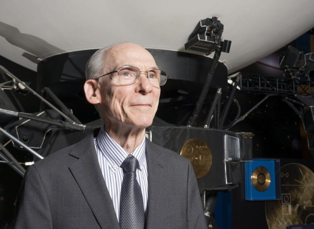 Ed Stone in 2019, in front of a scale-model of the Voyager spacecraft at NASA’s Jet Propulsion Laboratory in Southern California.
