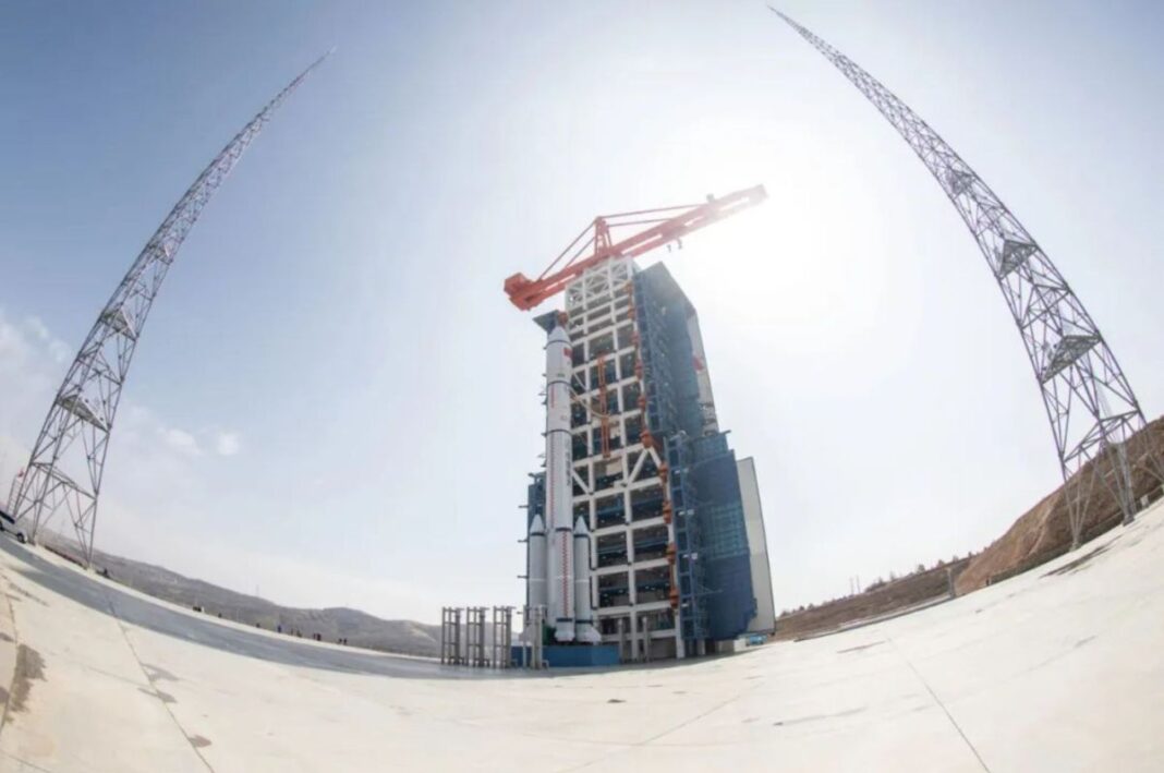 A Long March 6A rocket on the pad at Taiyuan spaceport in November 2022, ahead of launch of the Yunhai 3 satellite.