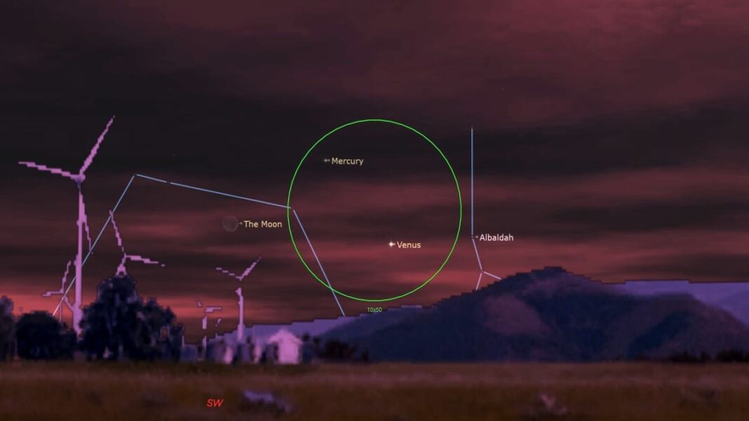 An illustration of the night sky on Dec. 24 showing Mercury high in the sky.