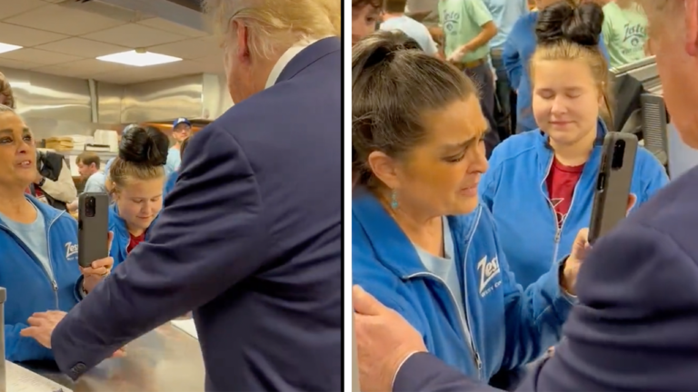 Trump seen praying with South Carolina restaurant employee during campaign stop