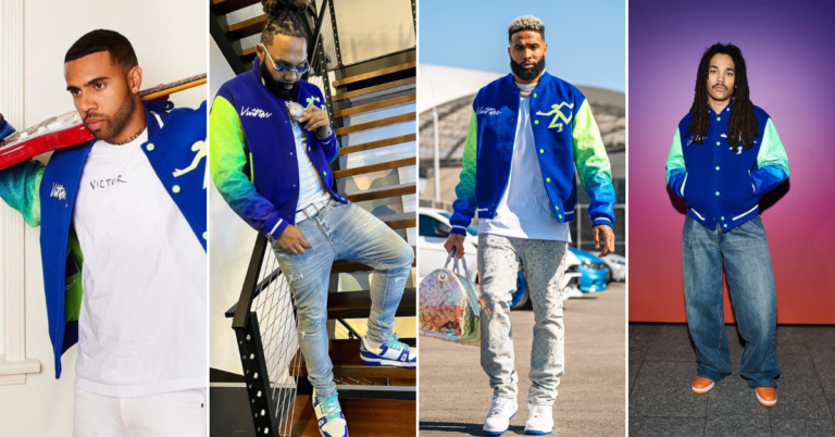 Odell Beckham Jr., Luka Sabbat, Vic Mensa and Money Man All Wore Louis Vuitton’s Blue and Neon Green Gradient Varsity Bomber Jacket