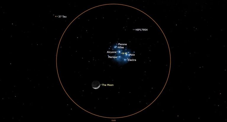 See the moon shine next to the Pleiades star cluster tonight (March 25)