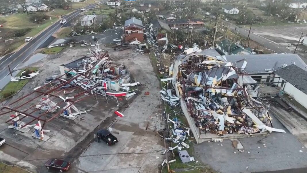 Stunning aerial videos show Mississippi towns flattened by powerful tornadoes