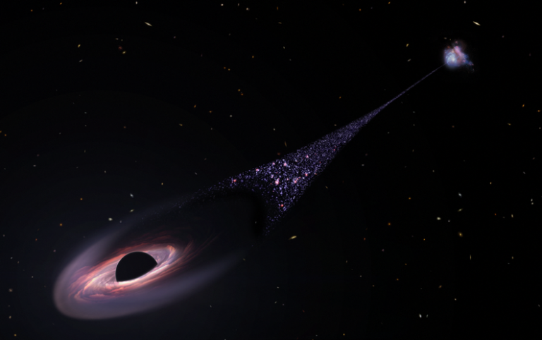 Astronomers Spy a Giant Runaway Black Hole’s Starry Wake