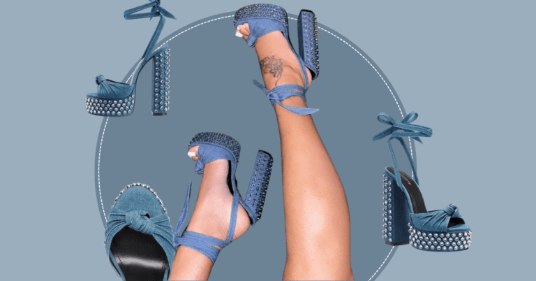 Denim Crystal Sandals by Voyetté Lee