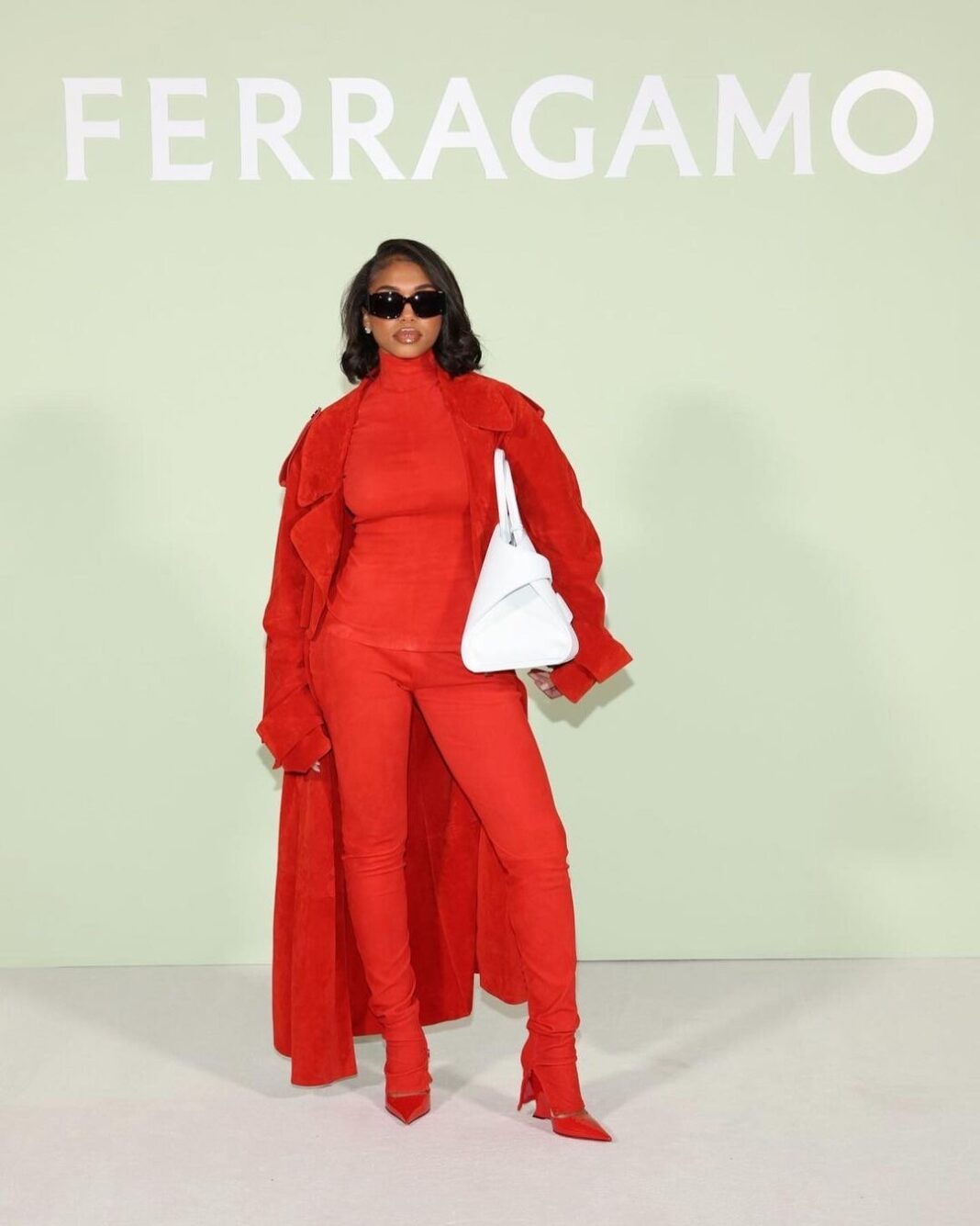 Fashion Bomb Trend: Fiery Red Will Steal the Show this Fall with Lori Harvey Spotted in an all Red Ferragamo Look,  Usher in a Red Marni Suit, and Kylie Jenner in a Red Acne Studio Dress