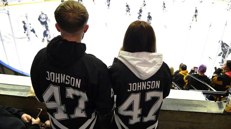 Adam Johnson’s team retires his number in return to ice for memorial game