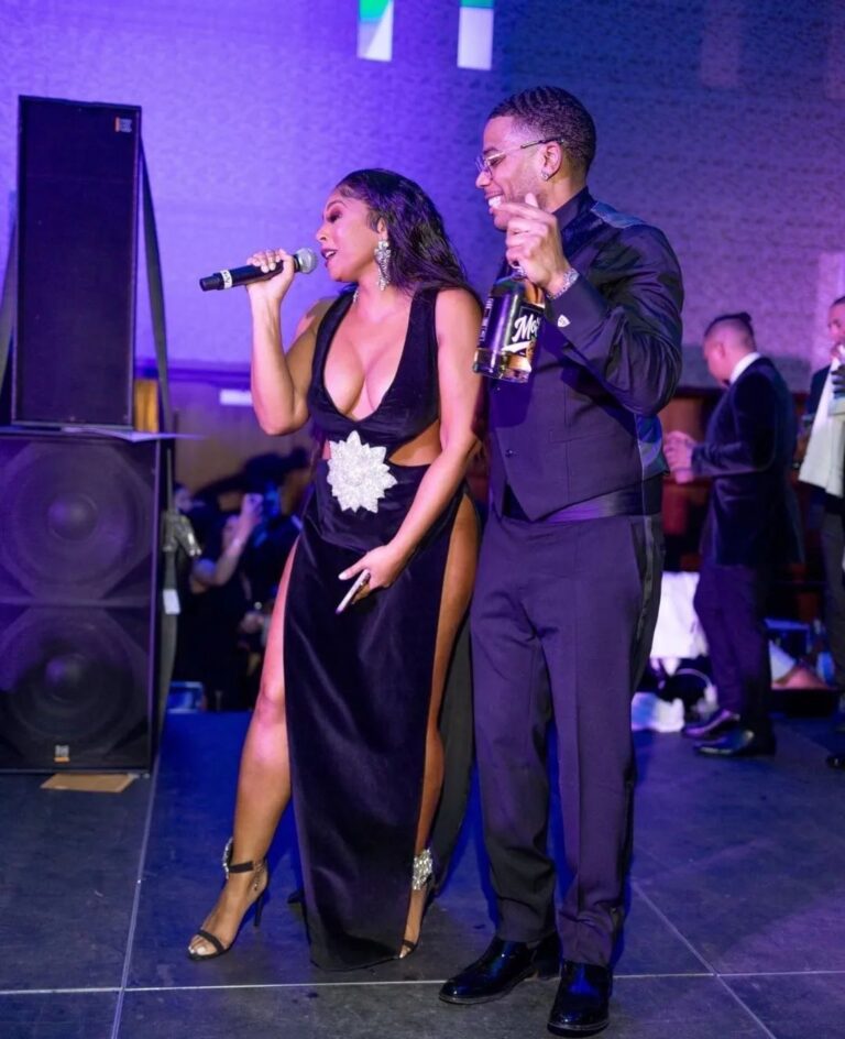 Fashion Bomb Couple: Ashanti Attended the 2023 White & Black Ball in a Kenny Kas Gown with Nelly + They’re Expecting!