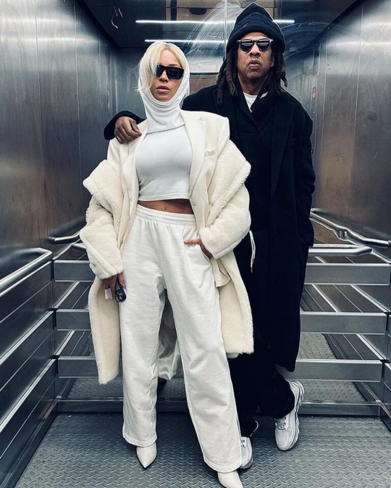 Fashion Bomb Couple: Beyoncé Posed with Jay-Z in an All White Monochromatic Look Including a $1,090 Alaia Crop Hooded