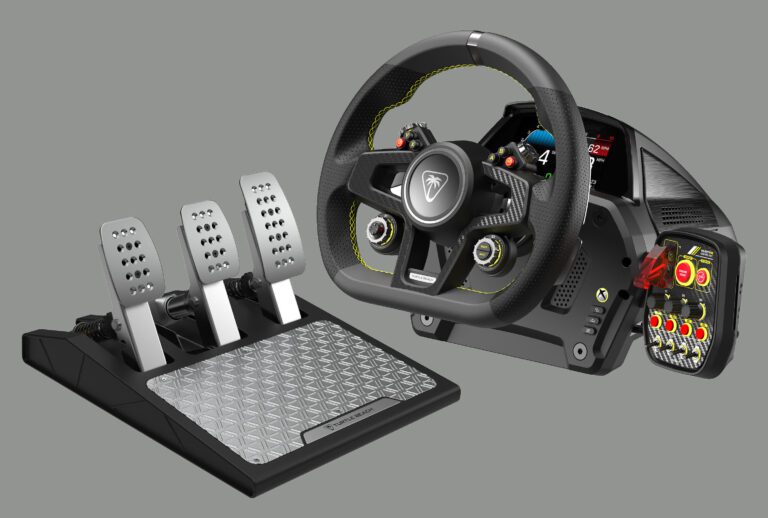 Turtle Beach’s new racing wheel and pedal kit includes a digital dashboard, direct-drive force feedback