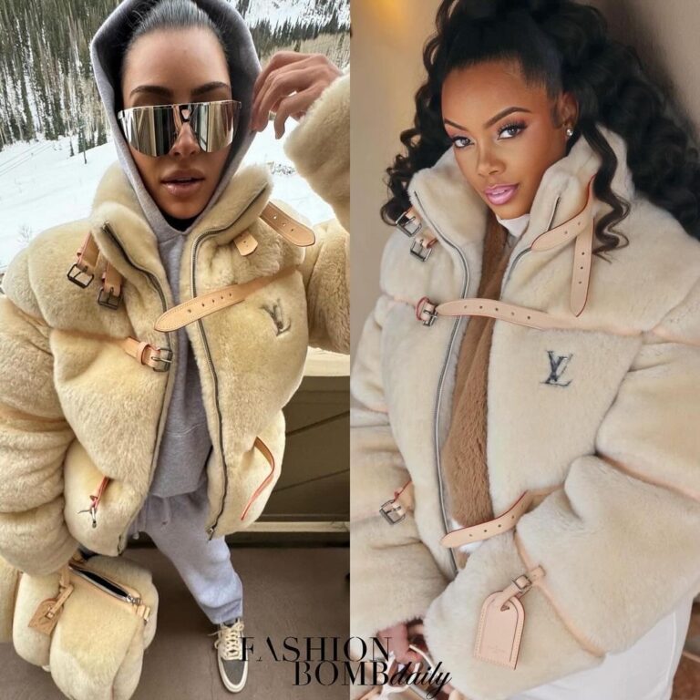 Who Wore It Better: Kim Kardashian and Monique Rodriguez Were Both Spied in a Cream $11,200 Louis Vuitton Sherling Jacket and $11,400 Keepall Bandoulière 50 Duffle Bag