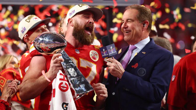 Chiefs’ Travis Kelce belts out ‘Viva Las Vegas’ after Super Bowl win