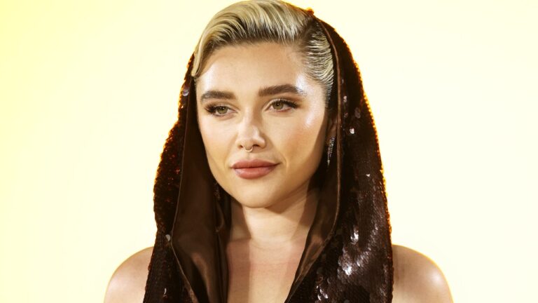 Florence Pugh Just Took Me to the Year 3000 with Her Metallic Eyeliner and Looped Ponytail — See the Photos