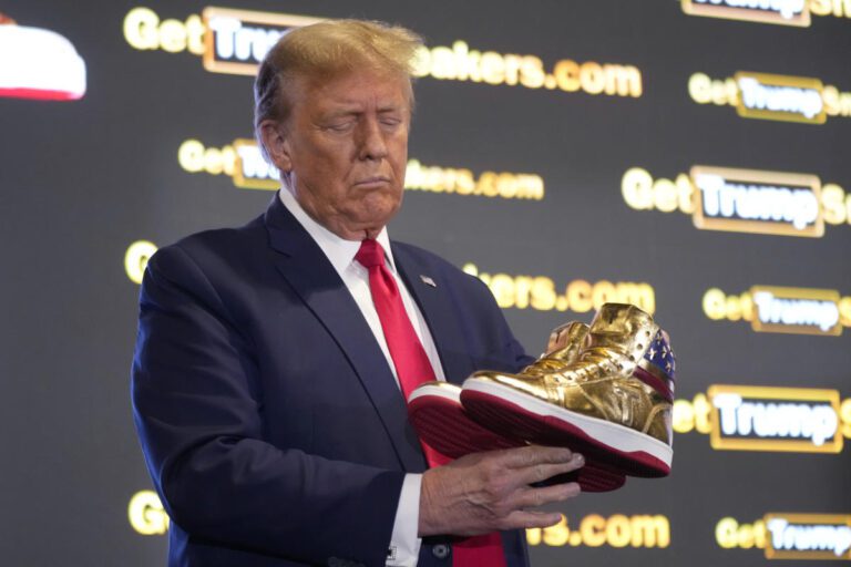 Trump hawks $399 branded shoes at ‘Sneaker Con,’ a day after a $355 million ruling against him