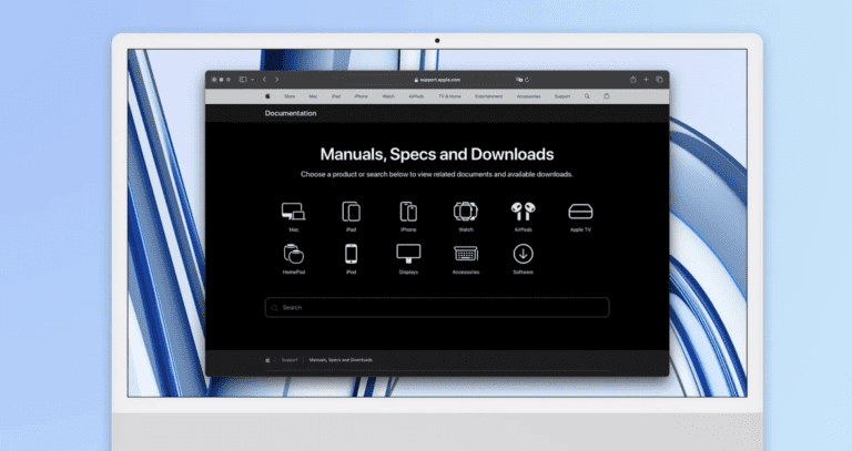 Apple updates manuals, specs, and downloads page