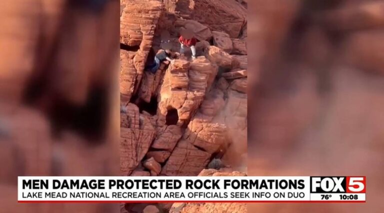 Two men shove boulders off ancient rock formation in Nevada, wrecking it, video shows